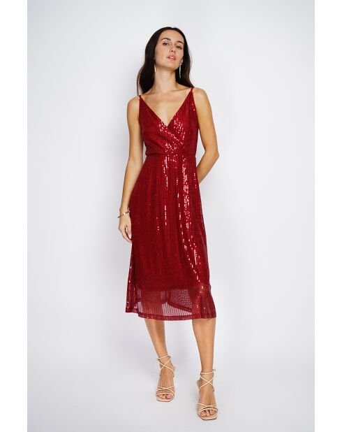 Robe longue cache-cœur à paillettes bordeaux