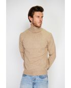 Pull en Cachemire & Soie mélangés col roulé 2 fils camel