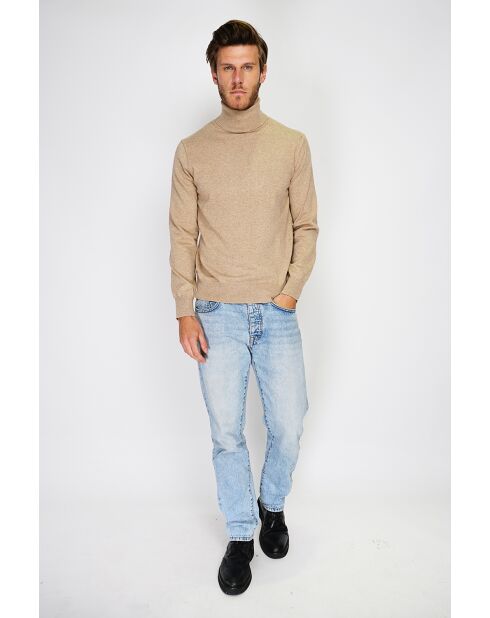 Pull en Cachemire & Soie mélangés col roulé 2 fils camel