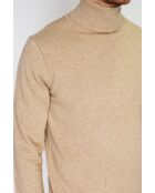 Pull en Cachemire & Soie mélangés col roulé 2 fils camel
