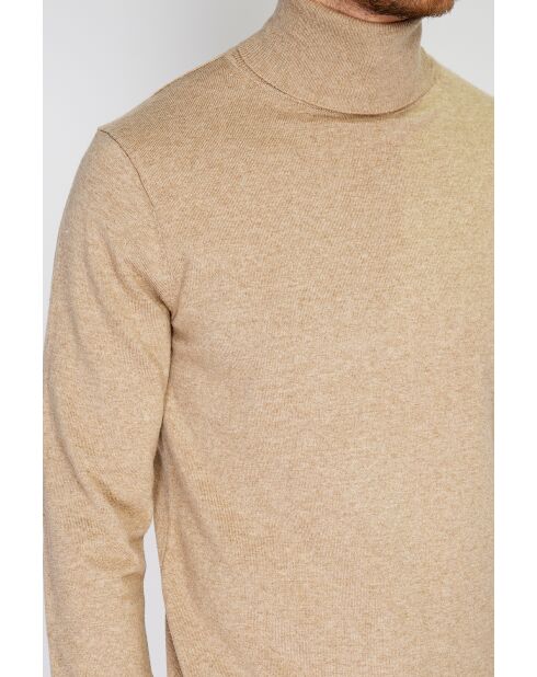 Pull en Cachemire & Soie mélangés col roulé 2 fils camel