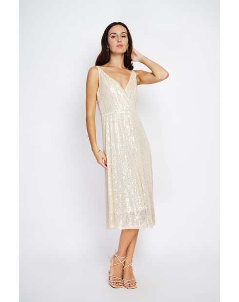 Robe longue cache-cœur à paillettes dorée