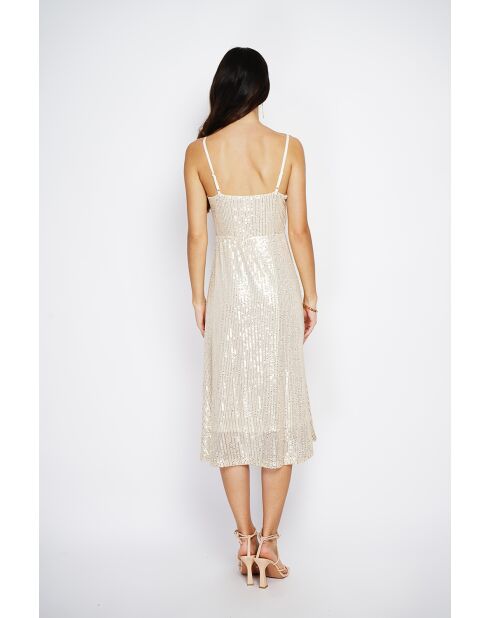 Robe longue cache-cœur à paillettes dorée