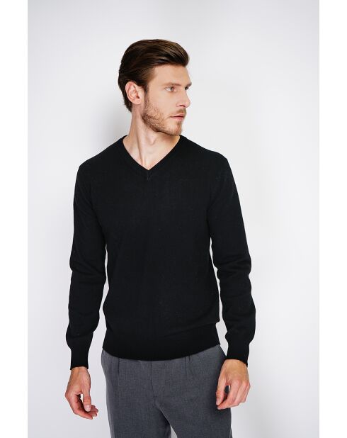 Pull en Cachemire & Soie col V 2 fils noir