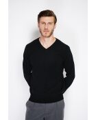 Pull en Cachemire & Soie col V 2 fils noir