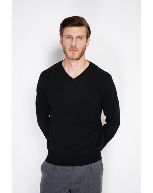 Pull en Cachemire & Soie col V 2 fils noir