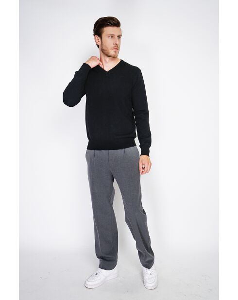 Pull en Cachemire & Soie col V 2 fils noir