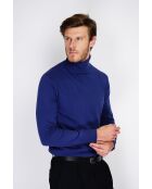 Pull en Cachemire & Soie mélangés col roulé 2 fils bleu nuit