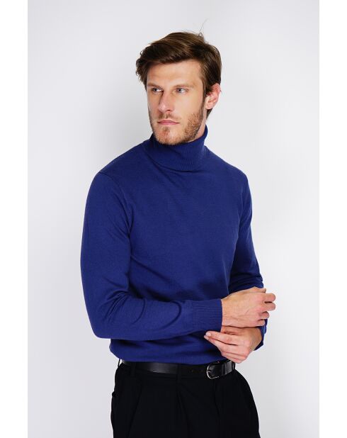 Pull en Cachemire & Soie mélangés col roulé 2 fils bleu nuit