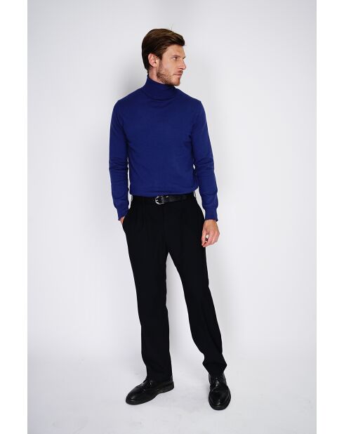 Pull en Cachemire & Soie mélangés col roulé 2 fils bleu nuit