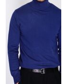 Pull en Cachemire & Soie mélangés col roulé 2 fils bleu nuit