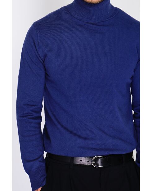 Pull en Cachemire & Soie mélangés col roulé 2 fils bleu nuit