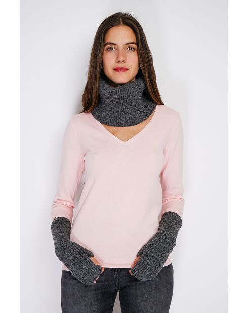 Tour de cou en Cachemire mélangé à côtes ajusté 12 fils loup