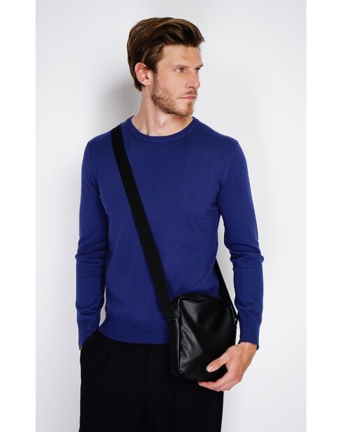 Pull en Cachemire & Soie mélangés col ras de cou 2 fils bleu nuit