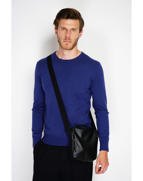 Pull en Cachemire & Soie mélangés col ras de cou 2 fils bleu nuit