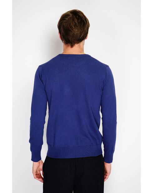 Pull en Cachemire & Soie mélangés col ras de cou 2 fils bleu nuit