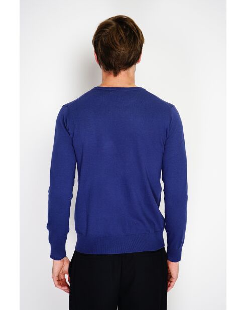 Pull en Cachemire & Soie mélangés col ras de cou 2 fils bleu nuit