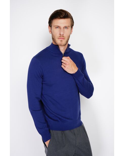 Pull en Cachemire & Soie mélangés col camionneur 2 fils bleu nuit
