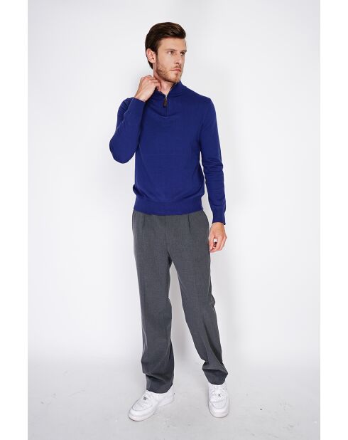 Pull en Cachemire & Soie mélangés col camionneur 2 fils bleu nuit
