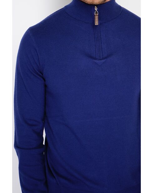Pull en Cachemire & Soie mélangés col camionneur 2 fils bleu nuit