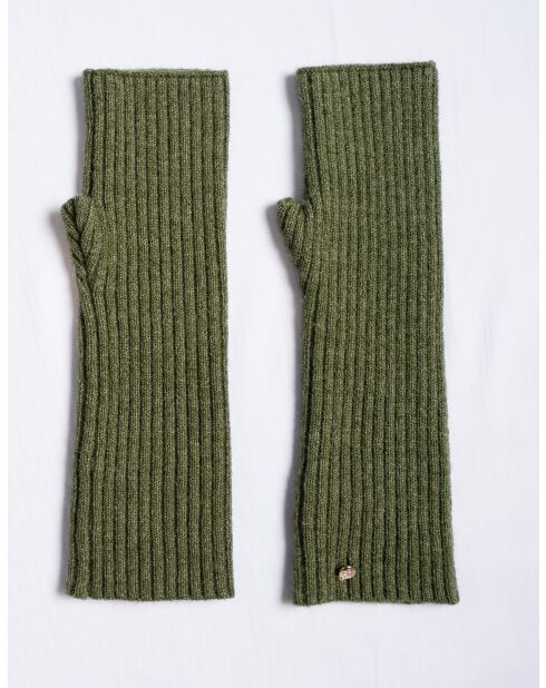 Mitaines en Cachemire mélangé à côtes ajusté 12 fils kaki