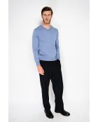 Pull en Cachemire & Soie col V 2 fils bleu jeans