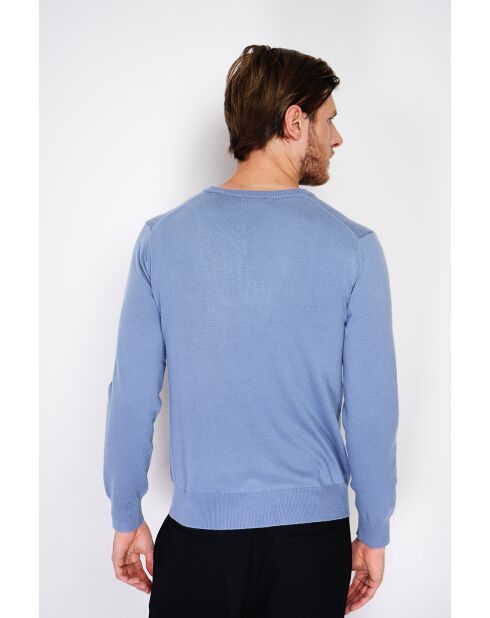 Pull en Cachemire & Soie col V 2 fils bleu jeans