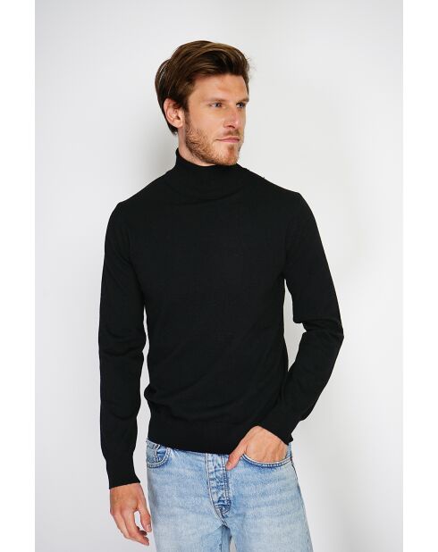 Pull en Cachemire & Soie mélangés col roulé 2 fils noir