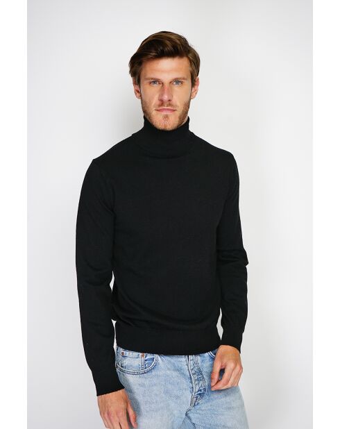 Pull en Cachemire & Soie mélangés col roulé 2 fils noir