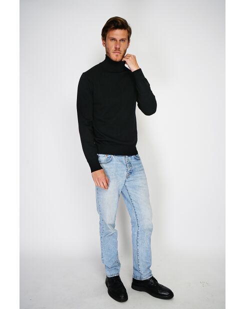 Pull en Cachemire & Soie mélangés col roulé 2 fils noir