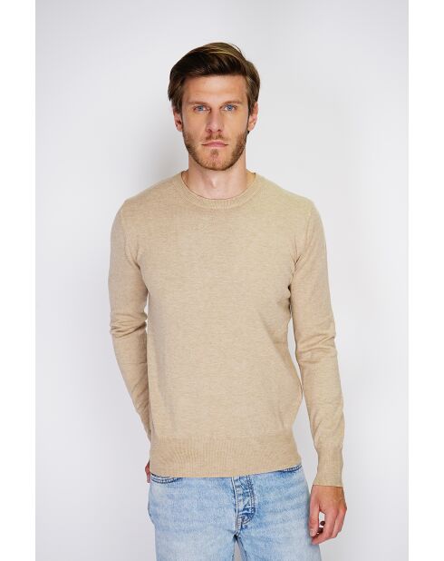Pull en Cachemire mélangé col ras de cou tricotage en 3 fils camel