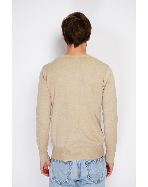 Pull en Cachemire mélangé col ras de cou tricotage en 3 fils camel