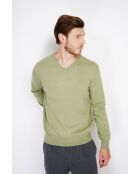 Pull en Cachemire & Soie col V 2 fils vert amande