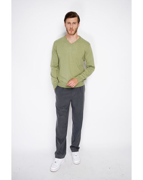 Pull en Cachemire & Soie col V 2 fils vert amande