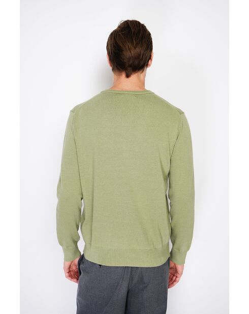 Pull en Cachemire & Soie col V 2 fils vert amande