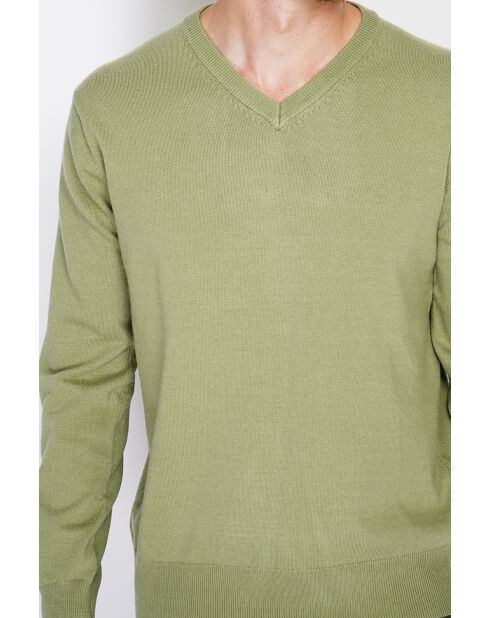 Pull en Cachemire & Soie col V 2 fils vert amande