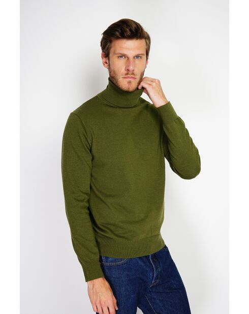 Pull en Cachemire & Soie mélangés col roulé 2 fils  kaki