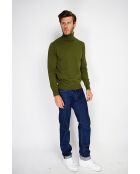 Pull en Cachemire & Soie mélangés col roulé 2 fils  kaki