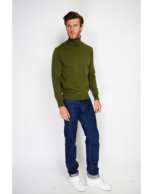Pull en Cachemire & Soie mélangés col roulé 2 fils  kaki