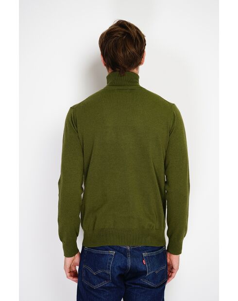 Pull en Cachemire & Soie mélangés col roulé 2 fils  kaki