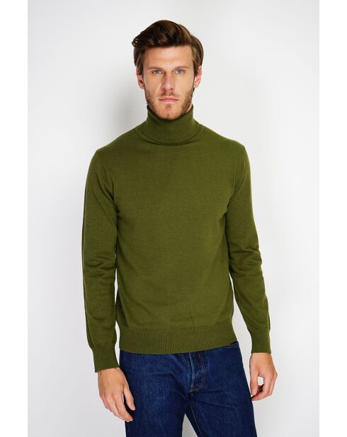 Pull en Cachemire & Soie mélangés col roulé 2 fils  kaki
