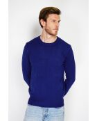 Pull en Cachemire mélangé col ras de cou tricotage en 3 fils bleu nuit