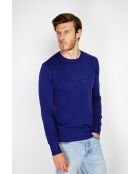 Pull en Cachemire mélangé col ras de cou tricotage en 3 fils bleu nuit