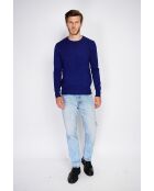 Pull en Cachemire mélangé col ras de cou tricotage en 3 fils bleu nuit