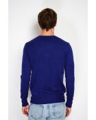 Pull en Cachemire mélangé col ras de cou tricotage en 3 fils bleu nuit