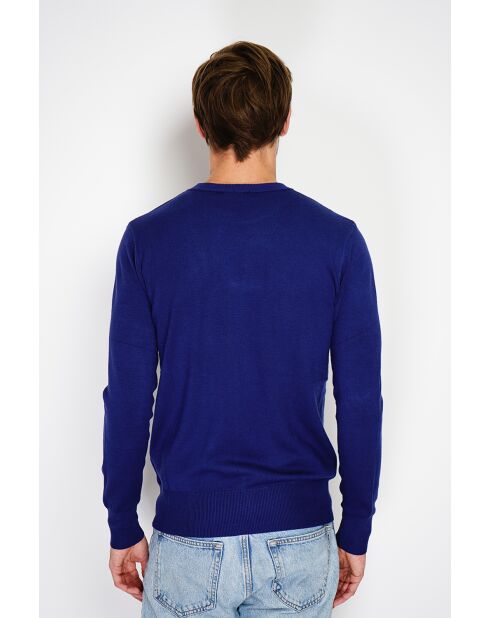 Pull en Cachemire mélangé col ras de cou tricotage en 3 fils bleu nuit