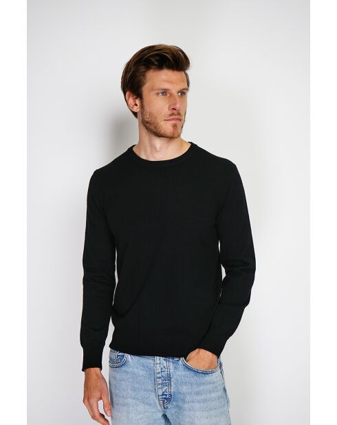 Pull en Cachemire & Soie mélangés col ras de cou 2 fils noir