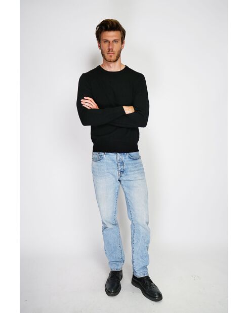 Pull en Cachemire & Soie mélangés col ras de cou 2 fils noir