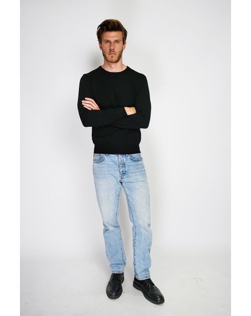 Pull en Cachemire & Soie mélangés col ras de cou 2 fils noir