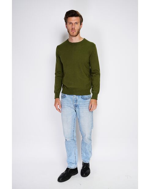 Pull en Cachemire & Soie mélangés col ras de cou 2 fils kaki